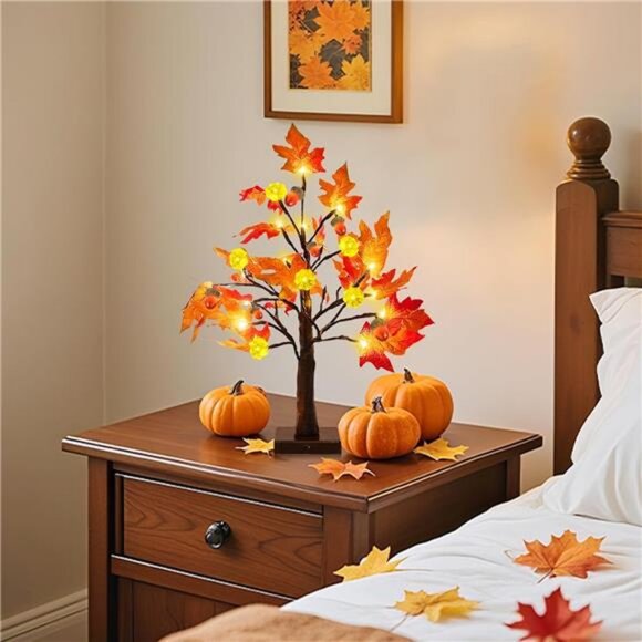 2 Pack 18 Inch Prelit Fall Maple Tree Thanksgiving Fall Decorations - Picture 6 of 7